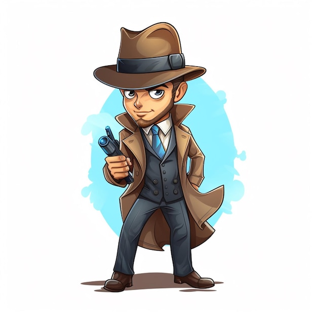 Hombre Detective 2d ilustraciones de dibujos animados en fondo blanco