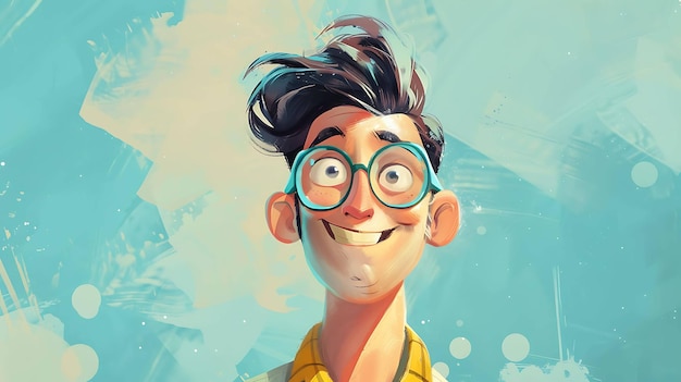 Hombre de dibujos animados alegre con gafas Este amigo amigable está seguro de poner una sonrisa en su cara Ideal para su uso en publicidad marketing y diseño web