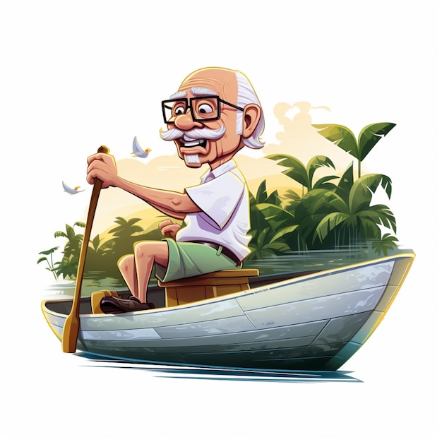 hombre de dibujos animados en un barco con bigote y gafas generativo ai