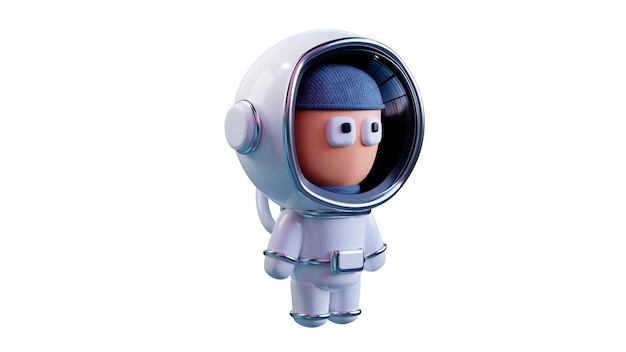 Foto hombre de dibujos animados en un traje espacial blanco astronauta vista lateral aislado en fondo blanco renderización 3d