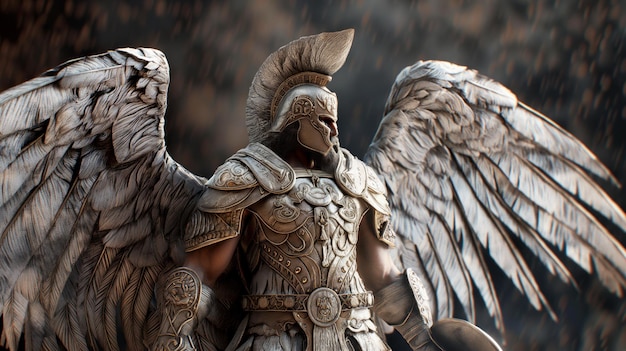 Foto hombre dios héroe de ninurta a mediados de los treinta vestido con armadura y alas mitología sumeria