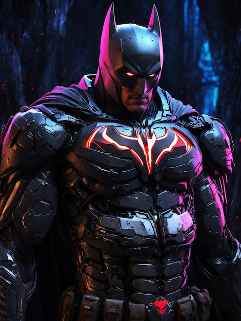 Foto un hombre en un disfraz de batman de pie frente a un fondo oscuro