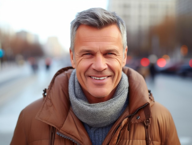 El hombre disfruta de un paseo tranquilo en un día de invierno.