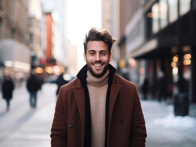 El hombre disfruta de un paseo tranquilo en un día de invierno.