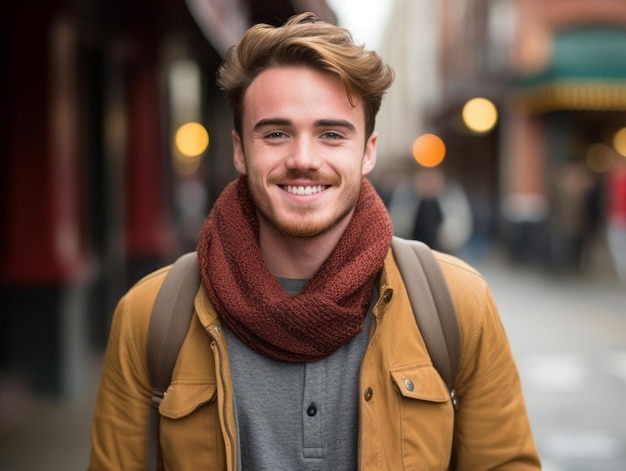 El hombre disfruta de un paseo tranquilo en un día de invierno.