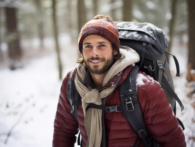 El hombre disfruta de un paseo tranquilo en un día de invierno.