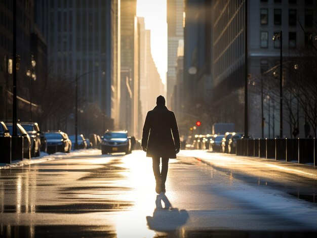 Foto el hombre disfruta de un paseo tranquilo por las vibrantes calles de la ciudad