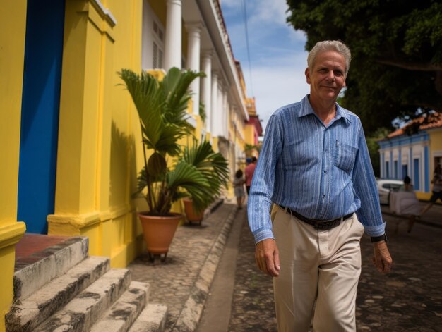 Foto el hombre disfruta de un paseo tranquilo por las vibrantes calles de la ciudad