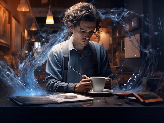 Un hombre disfrutando de café en una habitación