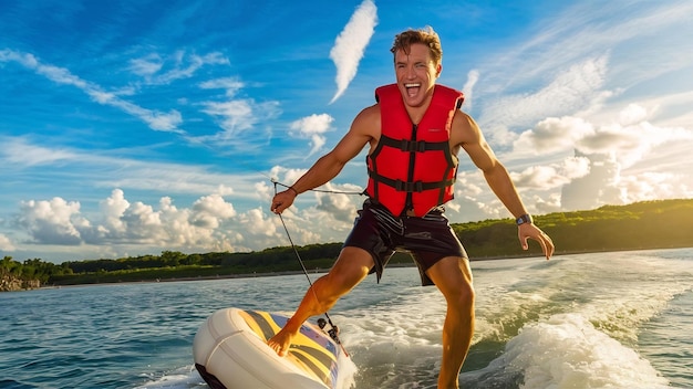 Hombre disfrutando de deportes acuáticos