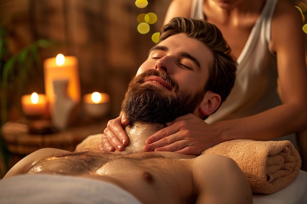Hombre disfrutando de un masaje relajante en un spa con IA generada