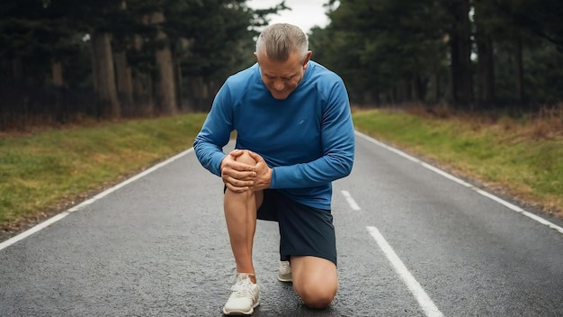 Hombre con dolor de rodilla espacio de copia