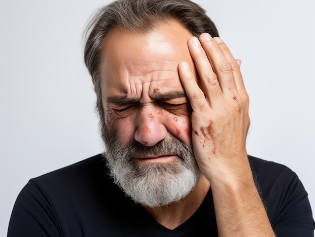 Hombre con dolor sobre fondo neutro