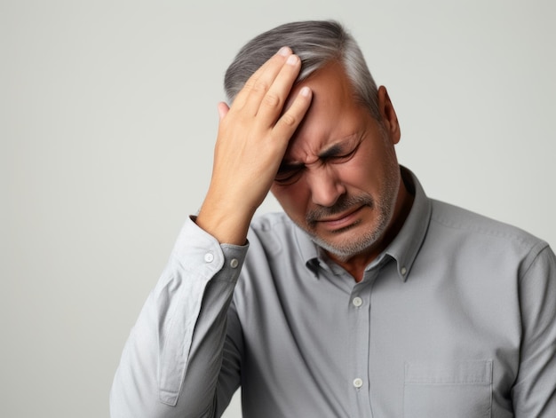 Hombre con dolor sobre fondo neutro