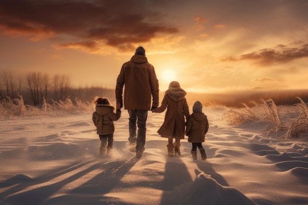 un hombre y dos niños caminando en la nieve