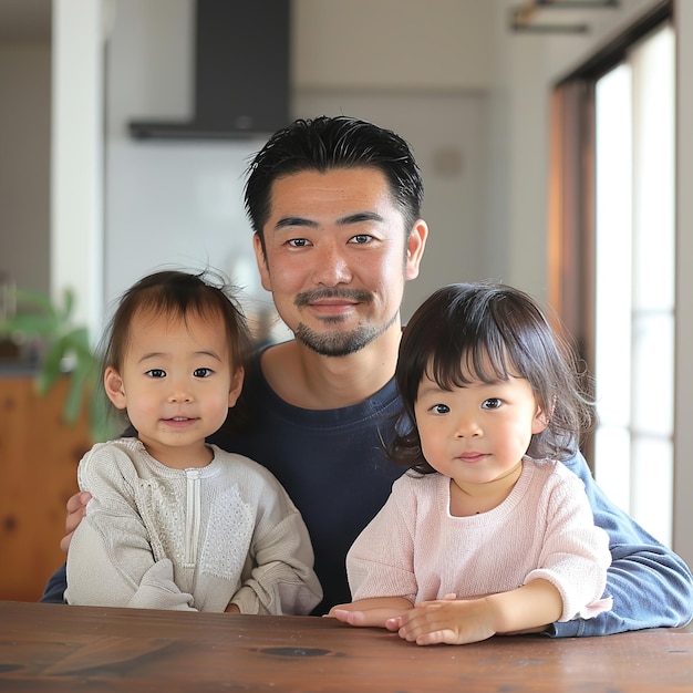 Foto un hombre y dos niños posan para una foto con un hombre y dos niños