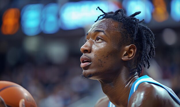 un hombre con dreadlocks en la cara está mirando hacia arriba