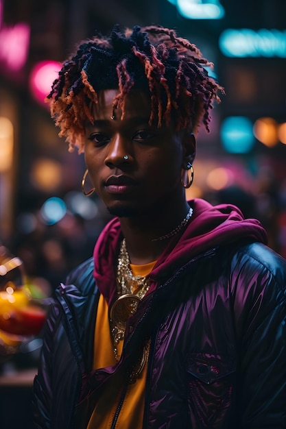 Un hombre con dreadlocks frente a un bar