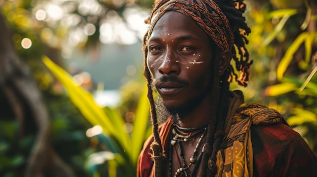 un hombre con dreadlocks y un turbante