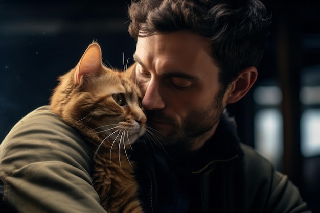 un hombre duerme con un gato mascotas amor