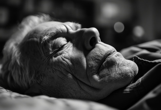 Hombre de edad avanzada descansando profundamente en la cama