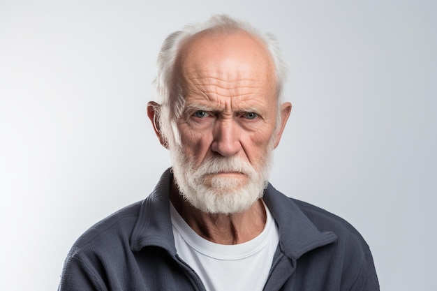 Foto hombre de edad avanzada desdeñoso aislado ai blanco