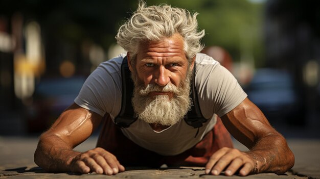 Un hombre de edad avanzada ejercicio fitness deporte al aire libre saludable