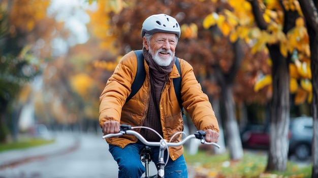 Hombre de edad avanzada montando una bicicleta