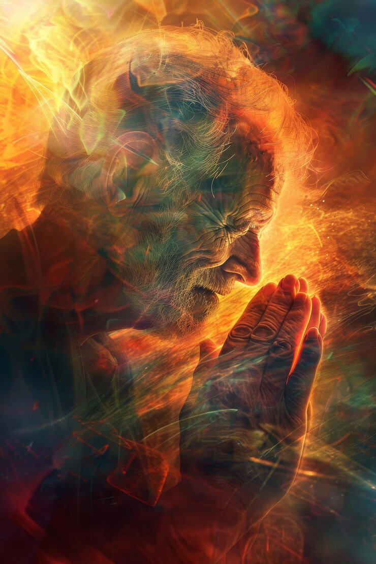 Hombre de edad avanzada orando Despertar espiritual