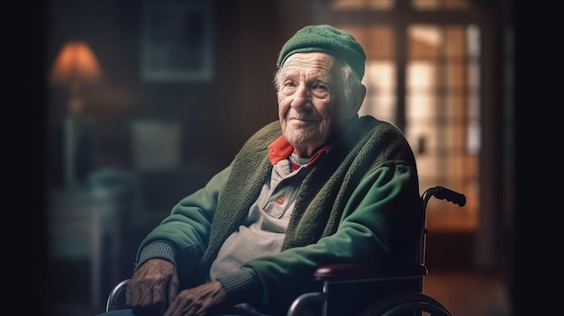 Hombre de edad avanzada en silla de ruedas en un centro de rehabilitación