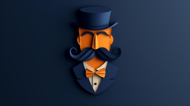 Foto hombre elegante con bigote y pajarita en fondo azul marino ia generativa