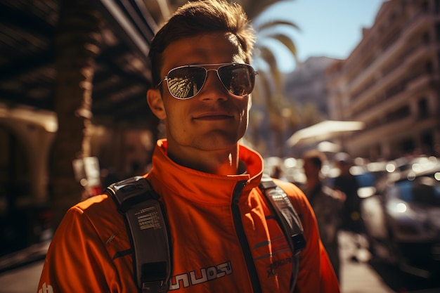 Foto hombre elegante en la ciudad con gafas de sol