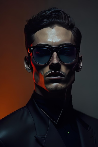 Hombre elegante con gafas de sol y ropa con detalles negros AI generativa