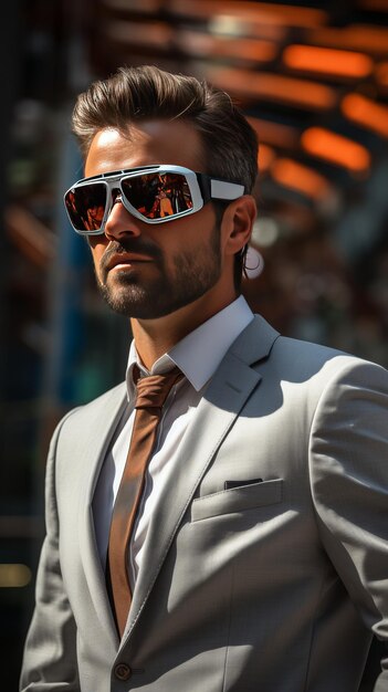 Hombre elegante con gafas de sol y traje