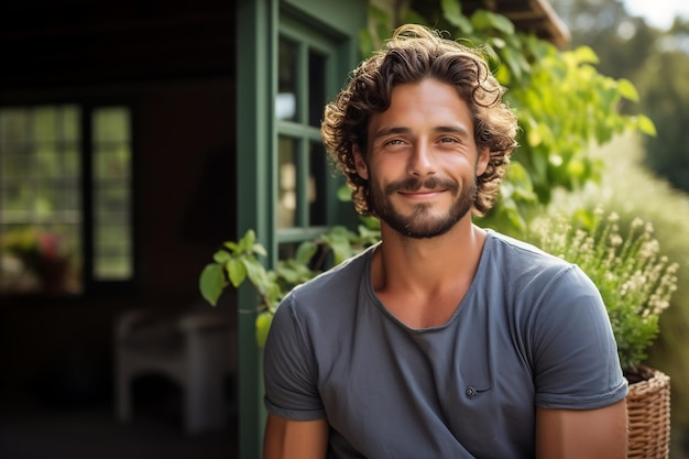 Hombre elegante con sonrisa intermitente IA generativa