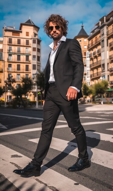 Hombre elegante con traje negro