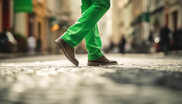 Hombre elegante en traje verde al aire libre concepto Día de San Patricio