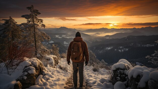 un hombre emprende una aventura en la montaña