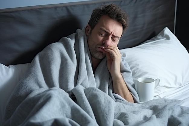 Foto hombre enfermo en la cama