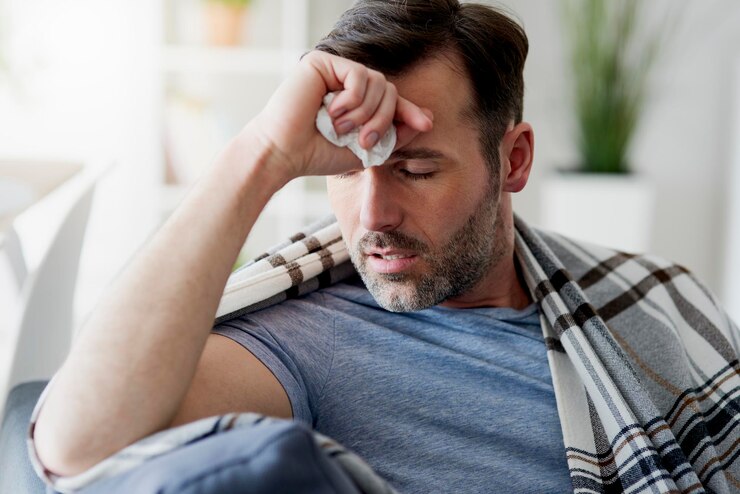 Foto hombre enfermo con una gripe fuerte