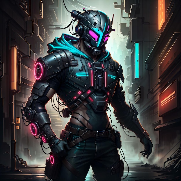 hombre enmascarado de neón cyberpunk