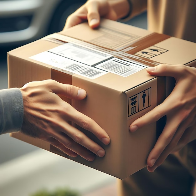 El hombre de la entrega entrega el paquete