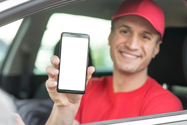 Foto hombre de entrega con smartphone