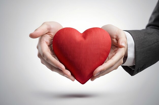 El hombre entregando un corazón rojo símbolo de San Valentín