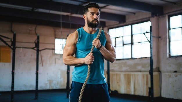 Hombre entrenando crossfit con cuerda