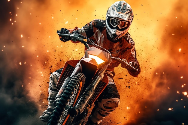 un, hombre, equitación, motocross, en, desierto