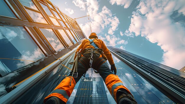 Hombre escalando un edificio alto IA generativa