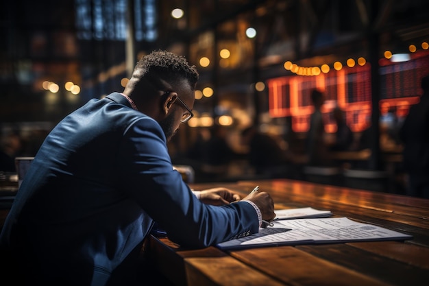 Hombre escribiendo en la mesa