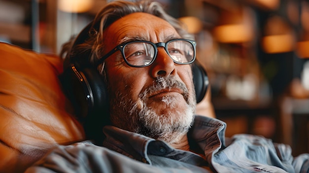 Hombre escuchando música en una silla IA generativa