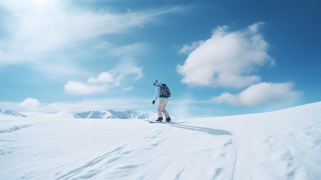 Foto un hombre esquiando por el lado de una pendiente cubierta de nieve ia generativa